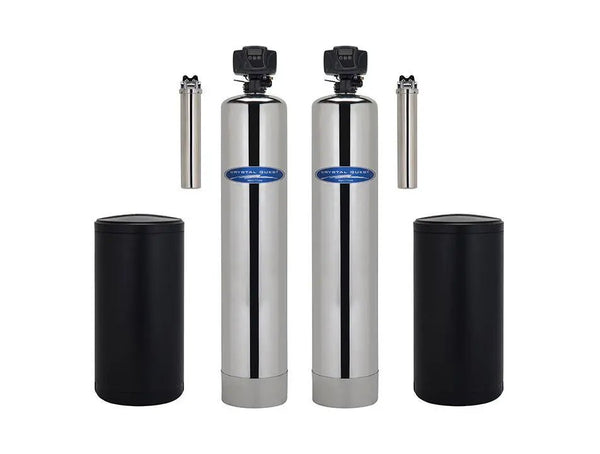 Crystal Quest Water Softener and Nitrate Whole House Water Filter System side view — water filtration system