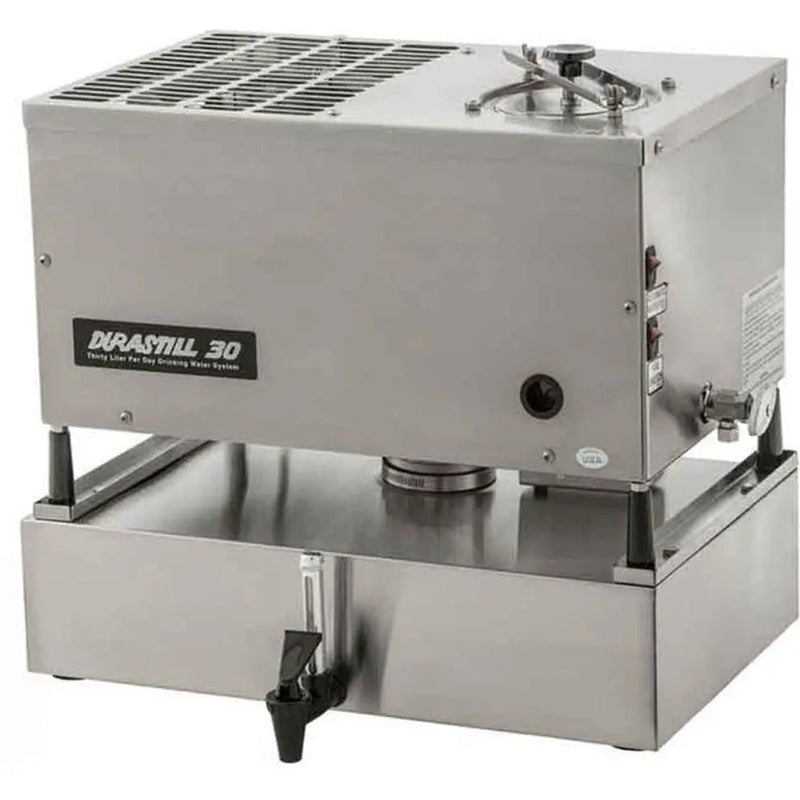 Durastill 30J4 automatic water distiller with 4-gallon storage tank — produces 8 gallons of pure distilled water per day