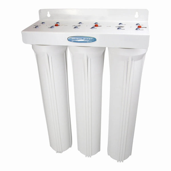 Crystal Quest Compact Triple 20 Inch Whole House Water Filter System side view — water filtration system