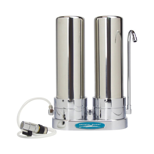Crystal Quest Countertop Double Replaceable Arsenic Water Filter System side view — commercial inline water filter for multi-stage point-of-use filtration