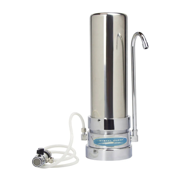 Crystal Quest Countertop Fluoride Single Replaceable Multi Water Filter System side view — water filtration system