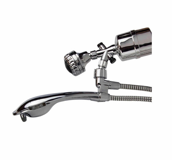 Crystal Quest Handheld and Shower Head Combo Luxury Shower Power Filtration System White side view — water filtration system