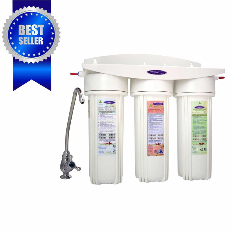 Crystal Quest Mega Undersink Triple Replaceable Arsenic Water Filter System — commercial inline water filter for multi-stage point-of-use filtration