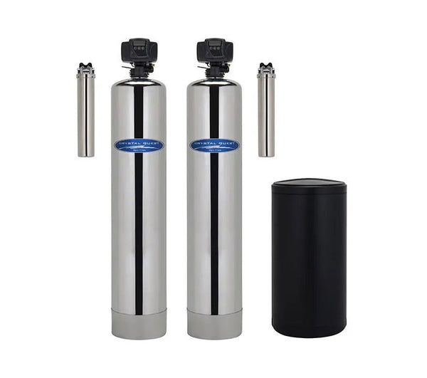 Crystal Quest Water Softener and Iron, Manganese and Hydrogen Sulfide Whole House Water Filter side view — water filtration system