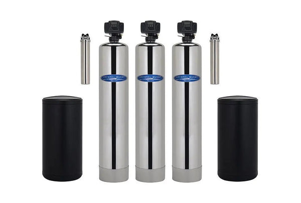Crystal Quest Water Softener, Nitrate, and Multistage Whole House Water Filter System side view — water filtration system