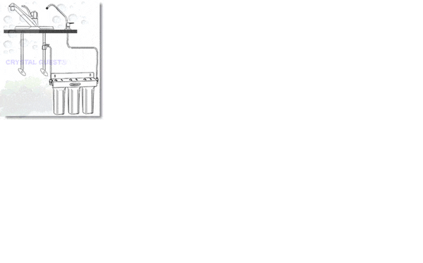Crystal Quest Mega Undersink Triple Replaceable Fluoride Water Filter System side view — water filtration system